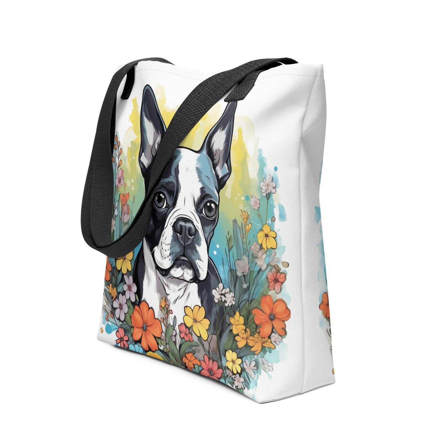 Boston Terrier Surrounded By Flowers Tote Bag