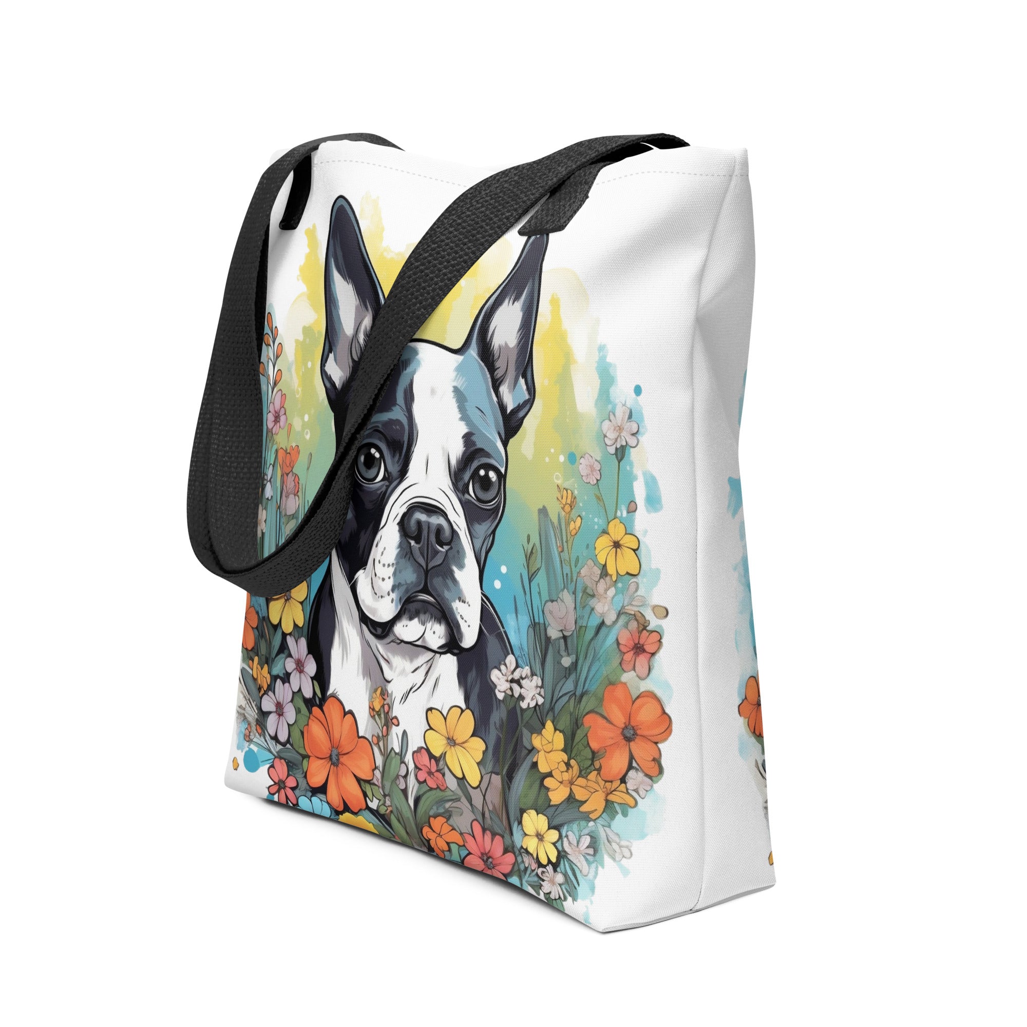 Boston Terrier Surrounded By Flowers Tote Bag