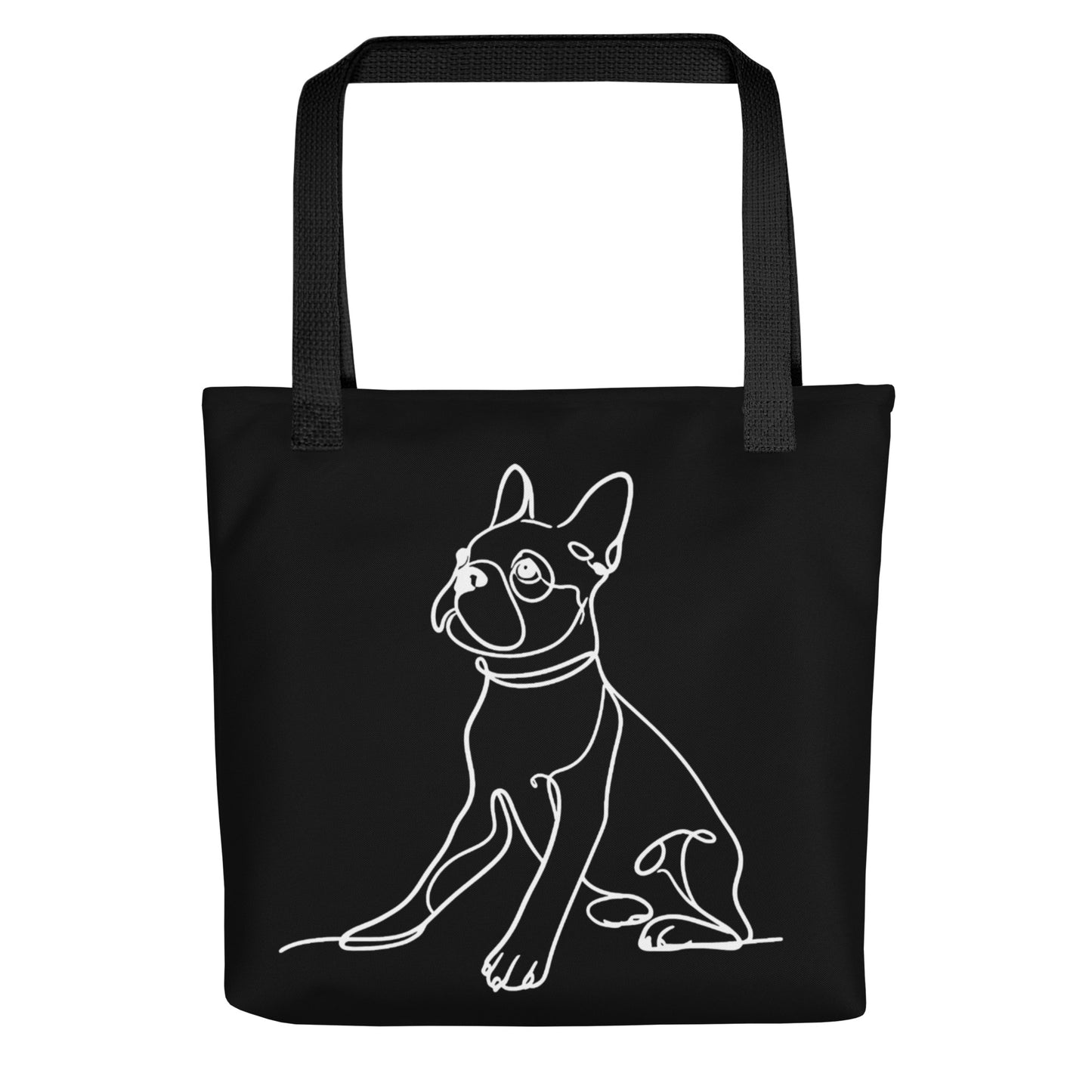 Line Drawn Boston Terrier Dog Tote Bag . Black