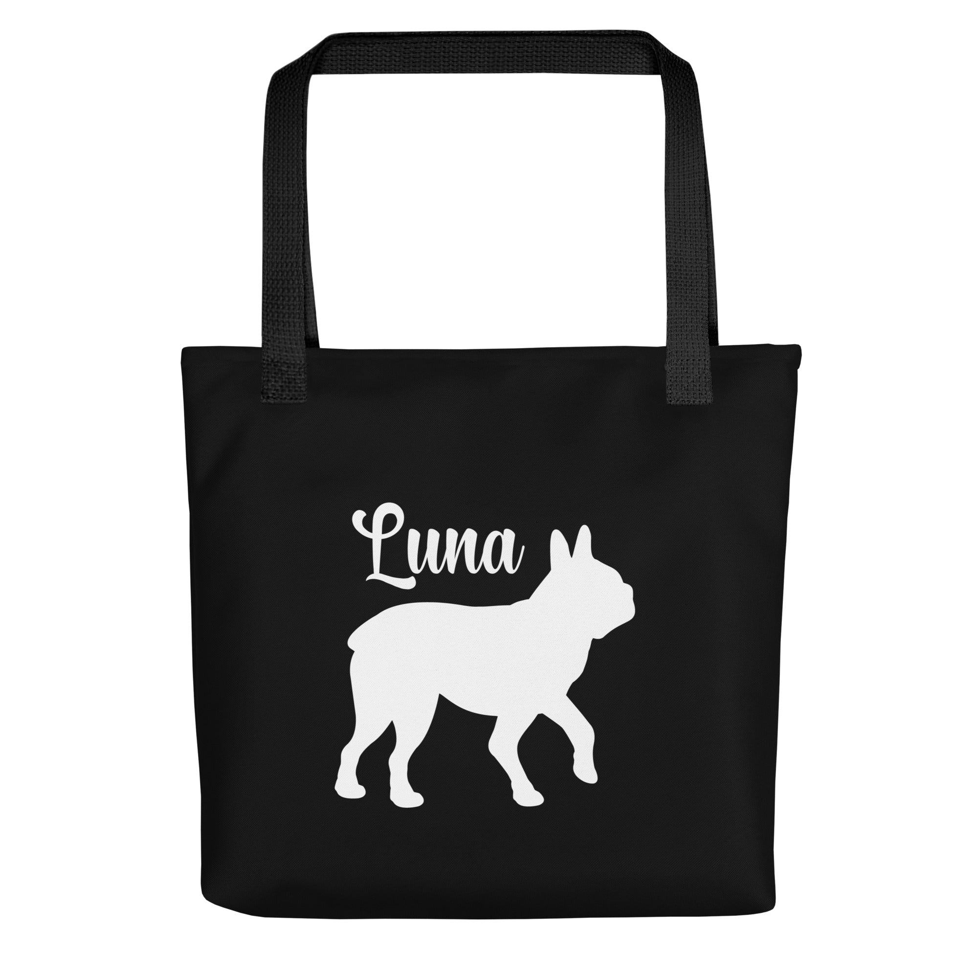 Custom Name with Boston Terrier Silhouette Tote Bag - Black