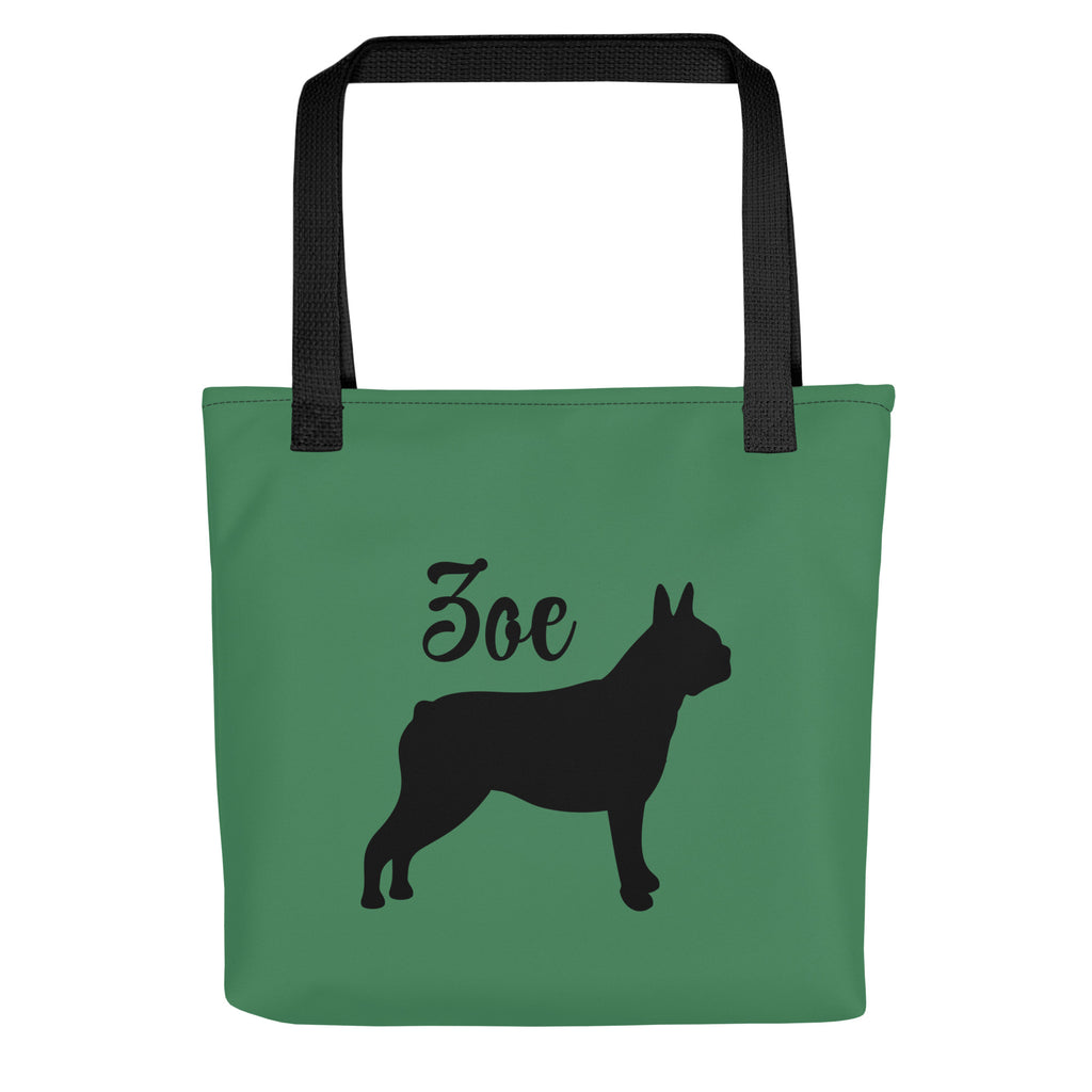 Custom Name with Boston Terrier Silhouette Tote Bag - Green