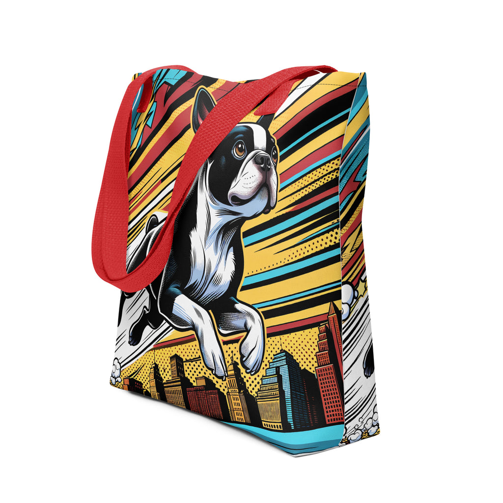 Comic Book-Style Boston Terrier Dog Tote Bag