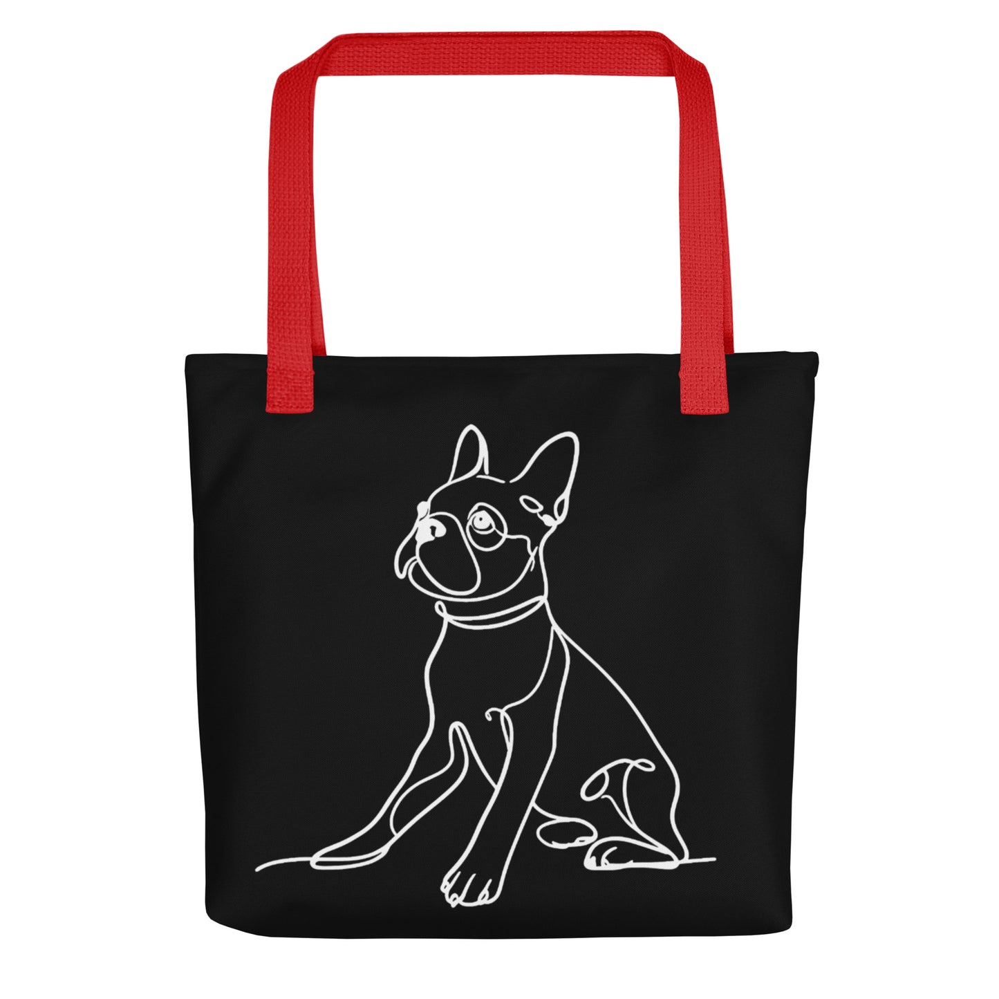 Line Drawn Boston Terrier Dog Tote Bag . Red
