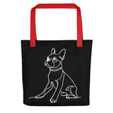 Line Drawn Boston Terrier Dog Tote Bag . Red
