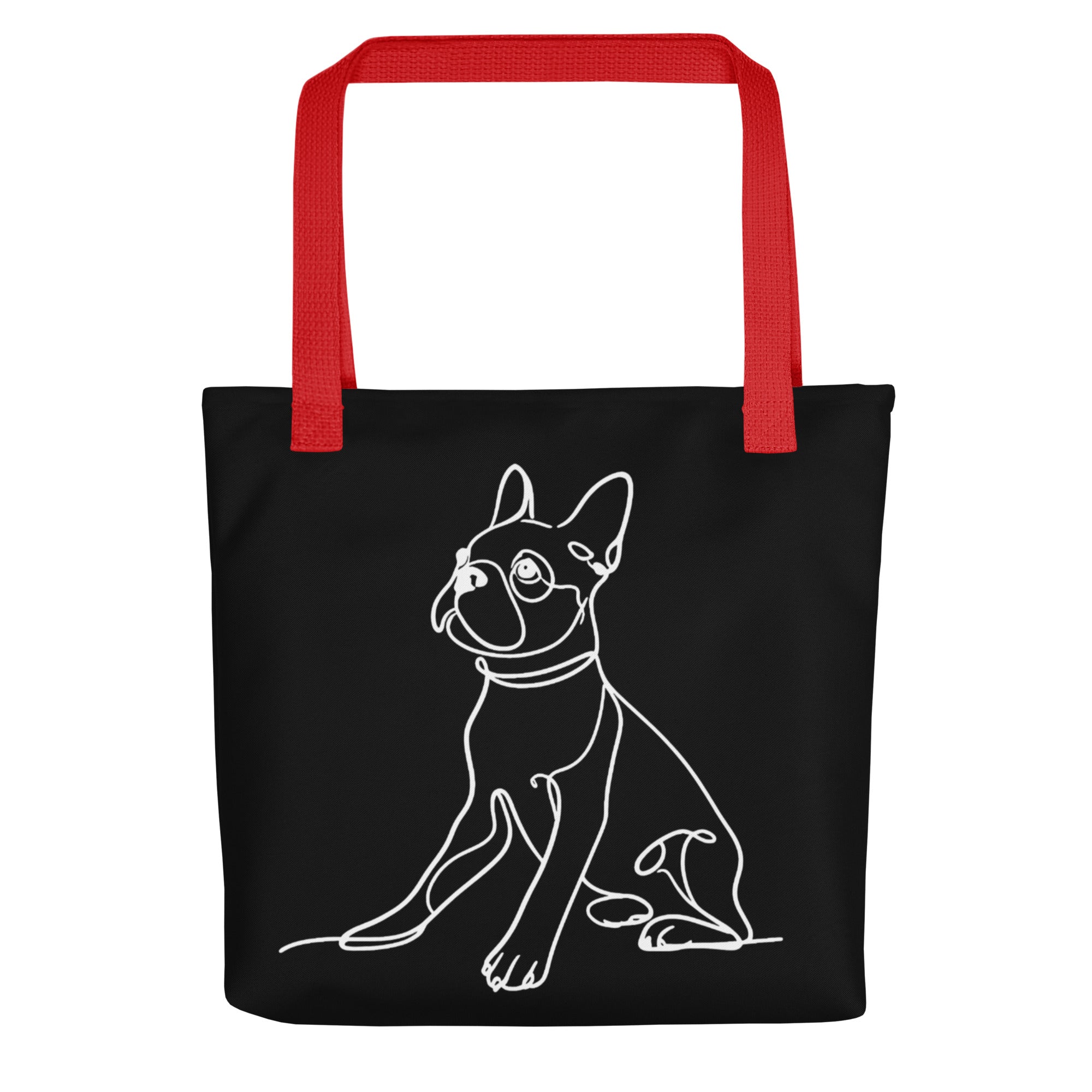 Line Drawn Boston Terrier Dog Tote Bag . Red