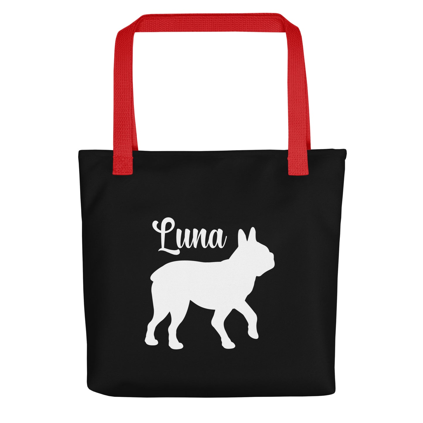 Custom Name with Boston Terrier Silhouette Tote Bag - Black