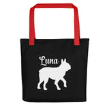 Custom Name with Boston Terrier Silhouette Tote Bag - Black