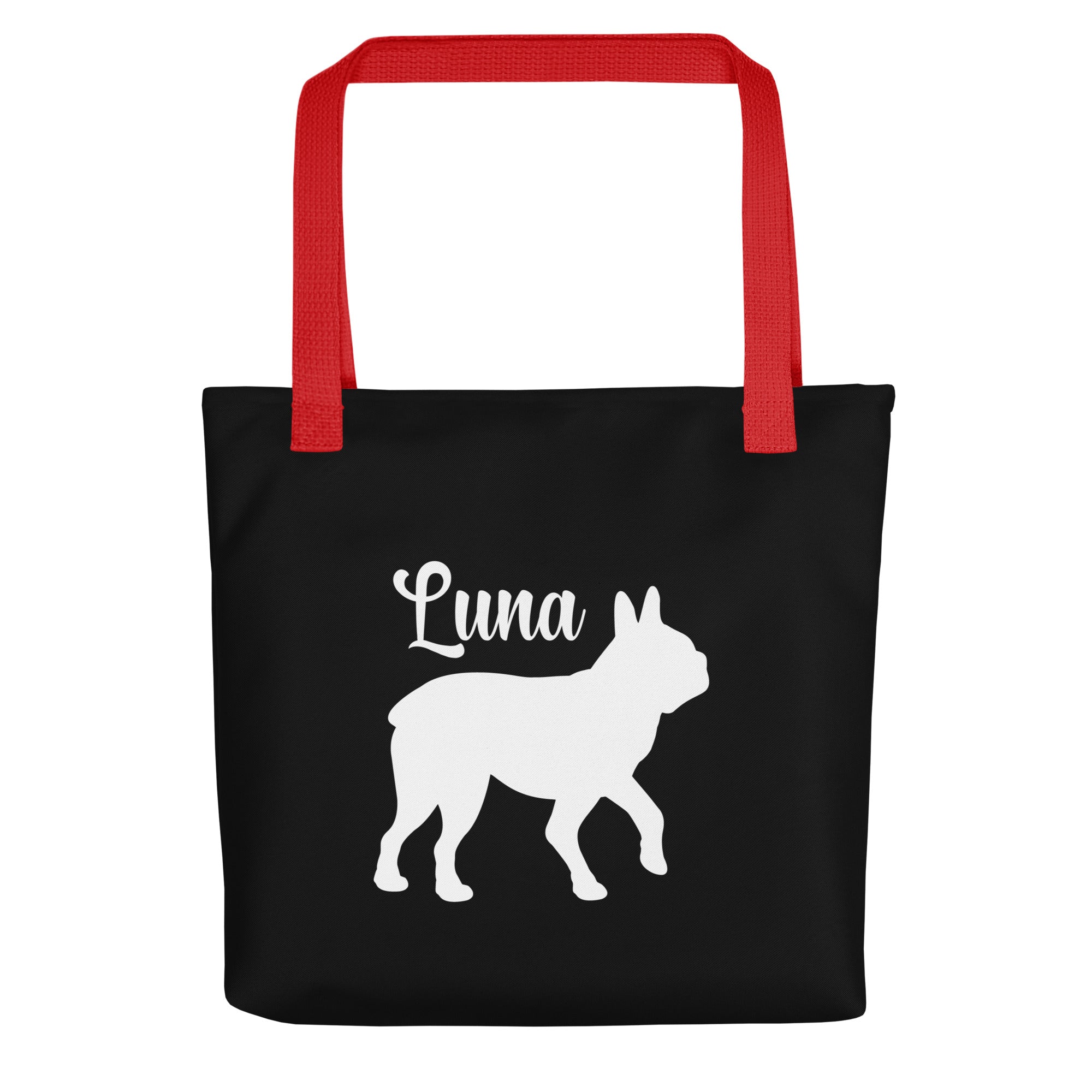 Custom Name with Boston Terrier Silhouette Tote Bag - Black