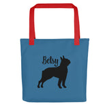 Custom Name with Boston Terrier Silhouette Tote Bag - Ocean Blue