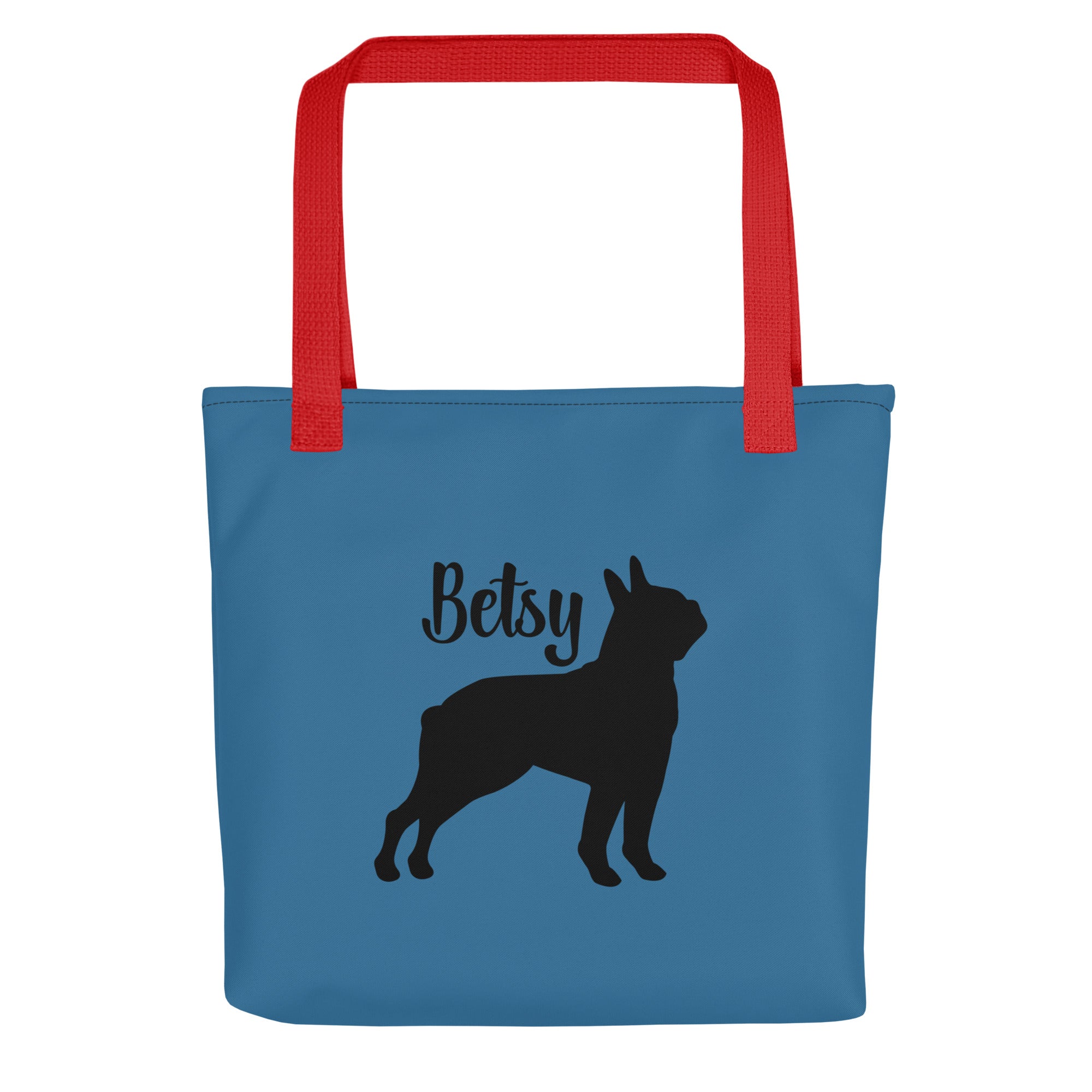 Custom Name with Boston Terrier Silhouette Tote Bag - Ocean Blue
