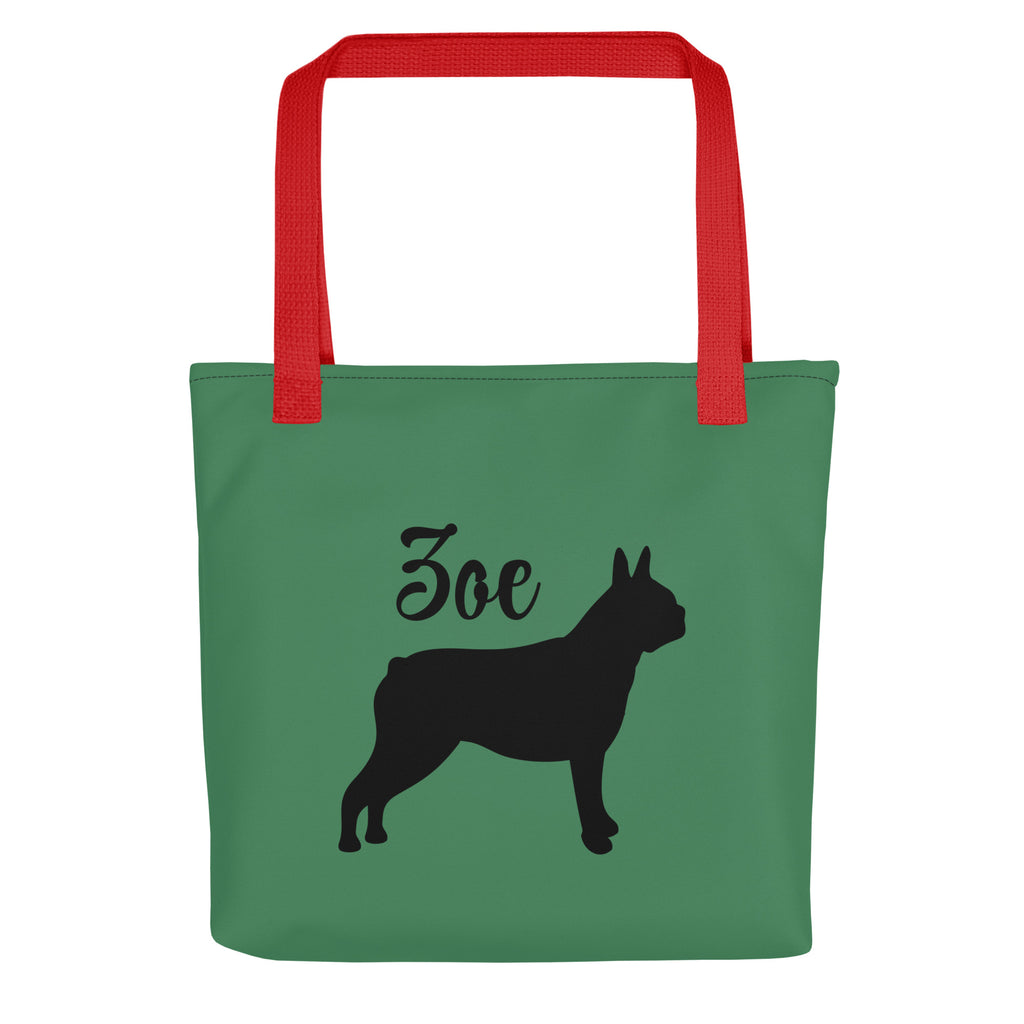 Custom Name with Boston Terrier Silhouette Tote Bag - Green