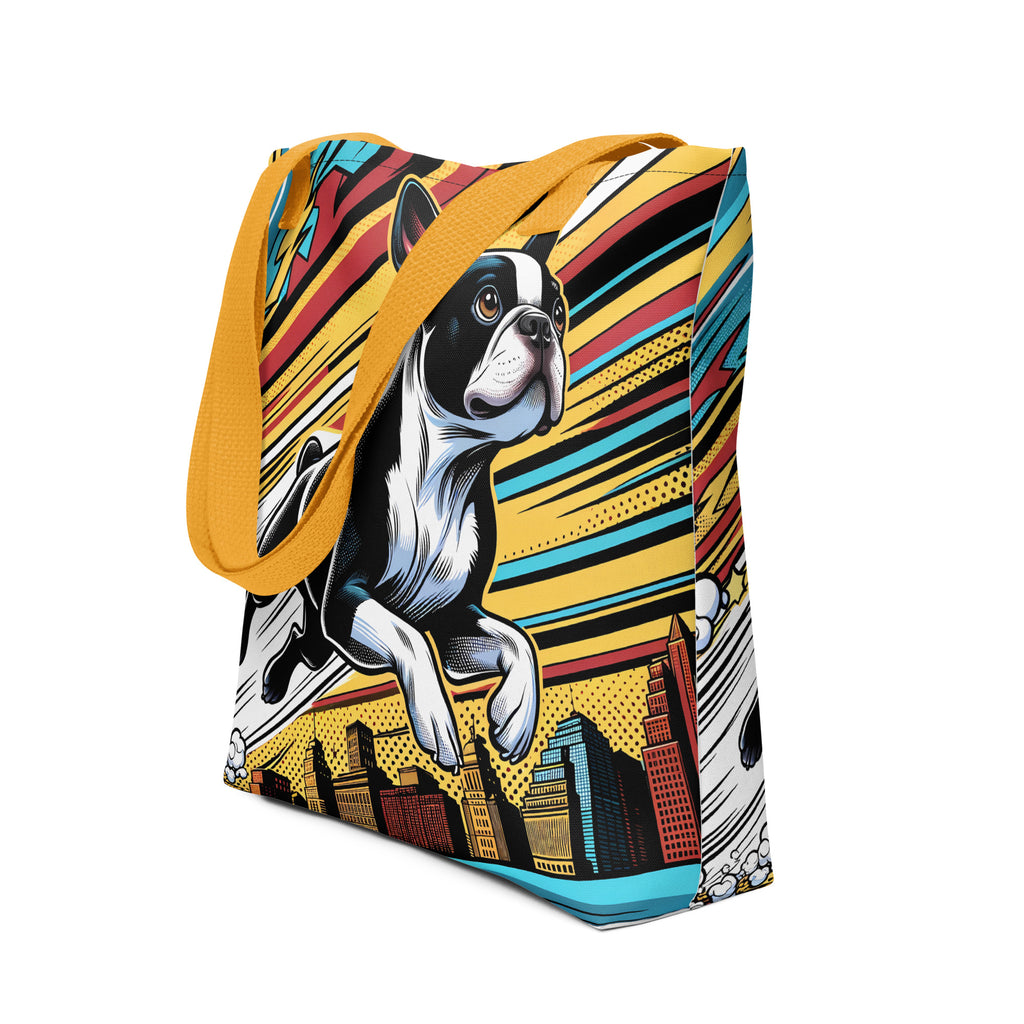 Comic Book-Style Boston Terrier Dog Tote Bag