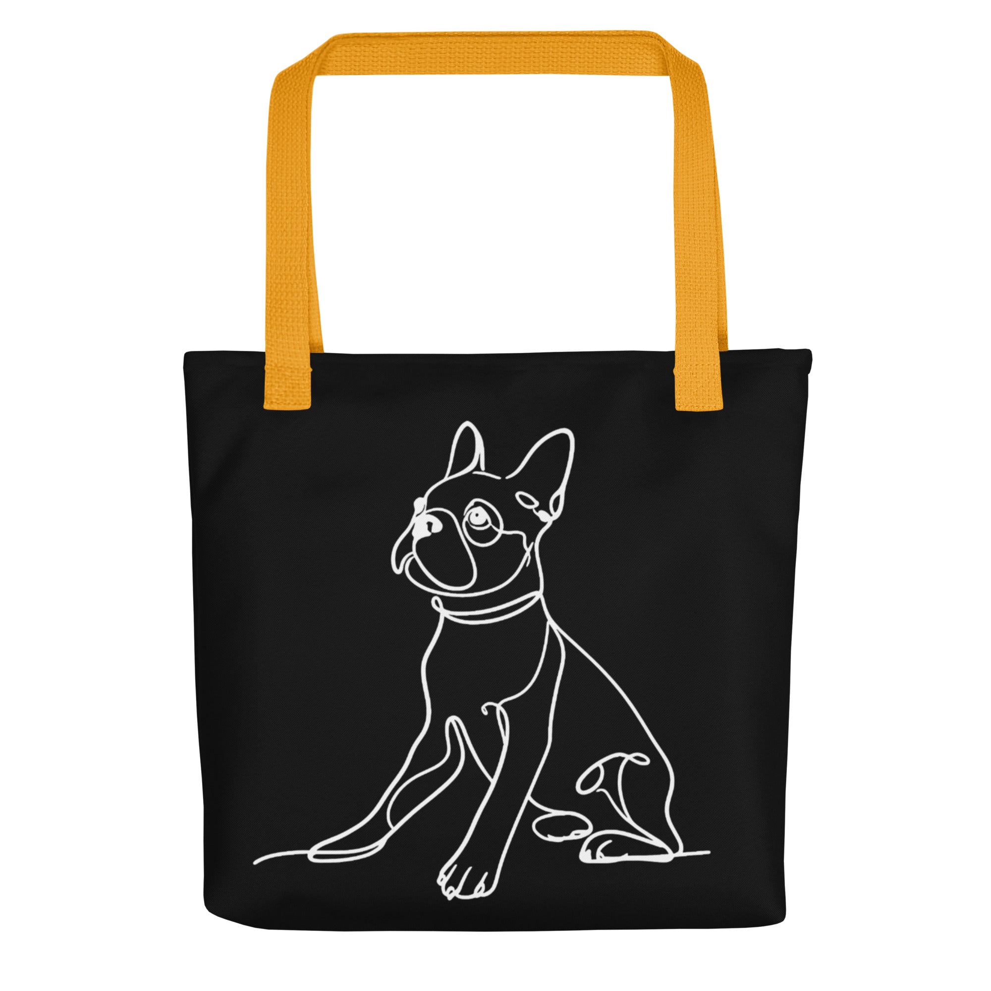 Line Drawn Boston Terrier Dog Tote Bag . Yellow