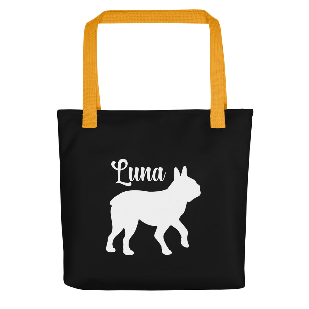 Custom Name with Boston Terrier Silhouette Tote Bag - Black