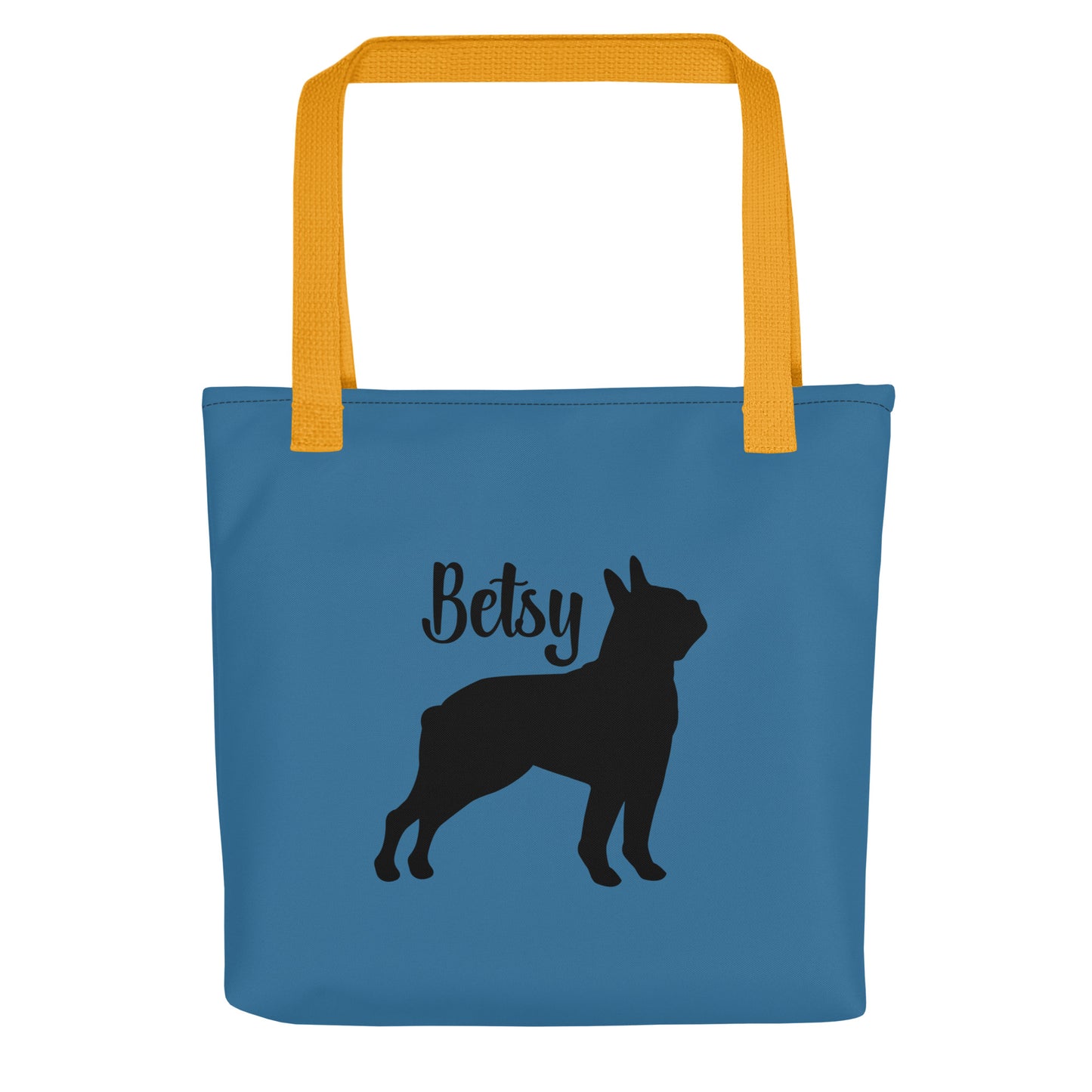 Custom Name with Boston Terrier Silhouette Tote Bag - Ocean Blue