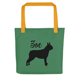 Custom Name with Boston Terrier Silhouette Tote Bag - Green