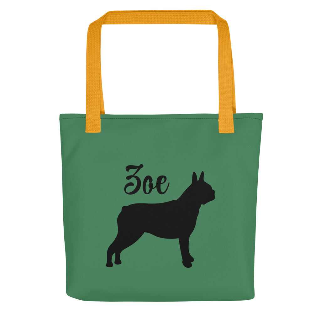 Custom Name with Boston Terrier Silhouette Tote Bag - Green