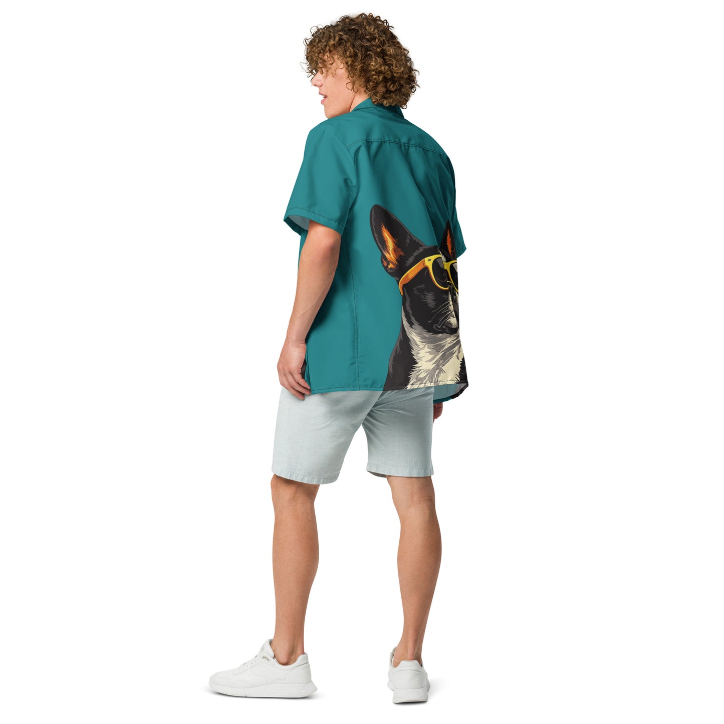 Too Cool Boston Terrier Dog Unisex Button Shirt - Teal .