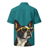 Too Cool Boston Terrier Dog Unisex Button Shirt - Teal .