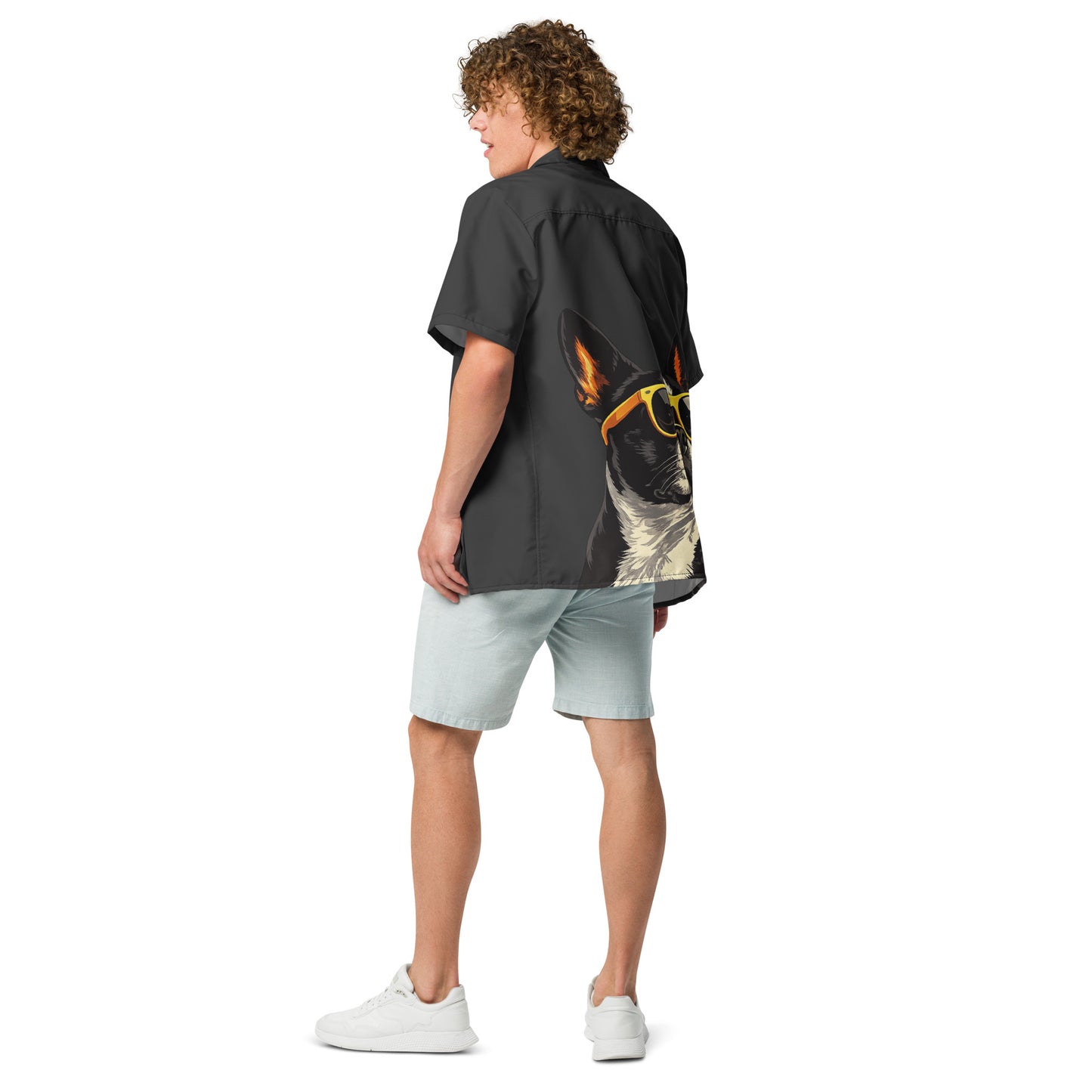 Too Cool Boston Terrier Dog Unisex Button Shirt - Charcoal .
