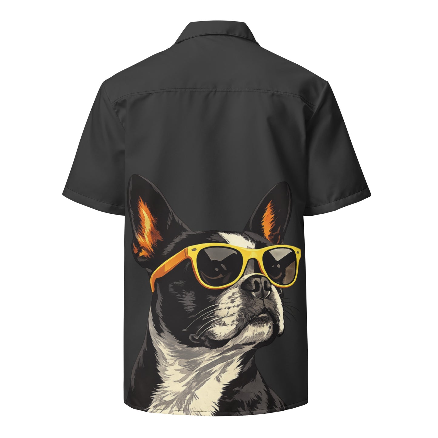 Too Cool Boston Terrier Dog Unisex Button Shirt - Charcoal .