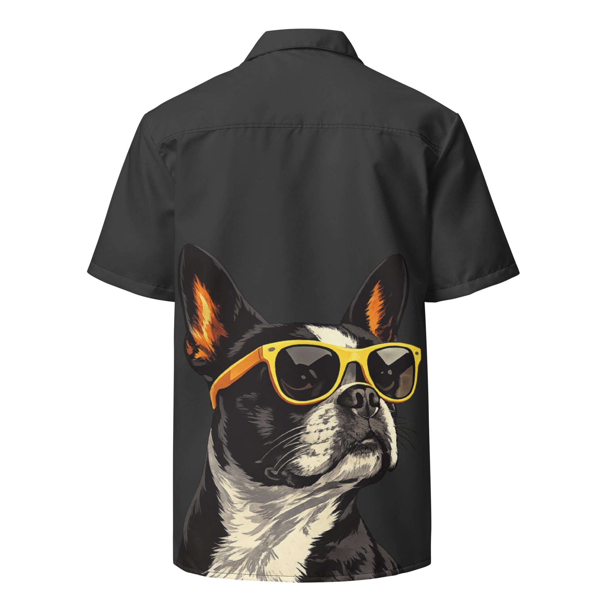 Too Cool Boston Terrier Dog Unisex Button Shirt - Charcoal .