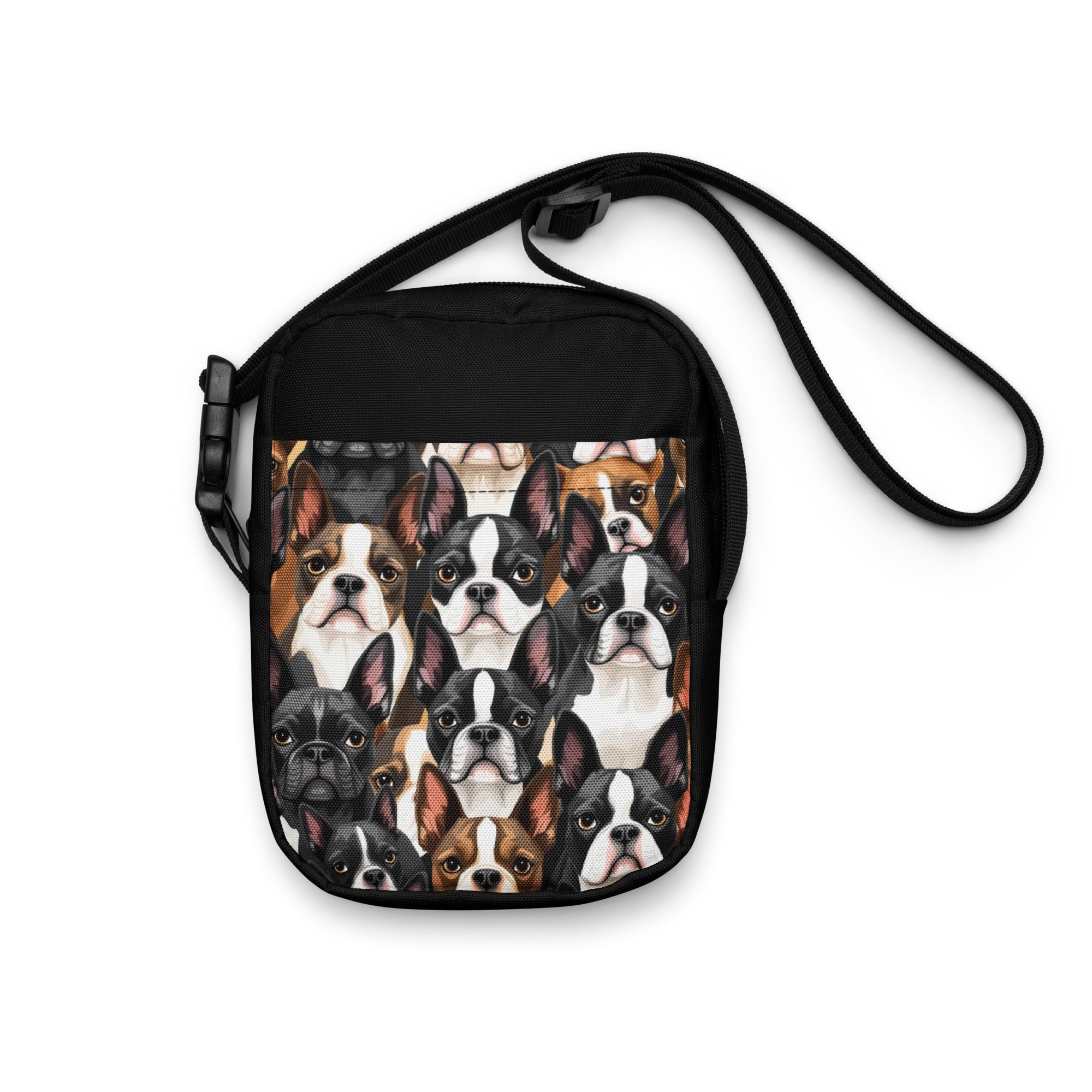 Boston Terrier Dogs Crowd Utility Crossbody Bag .