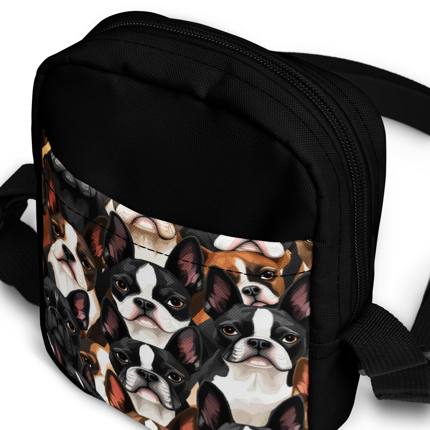 Boston Terrier Dogs Crowd Utility Crossbody Bag .