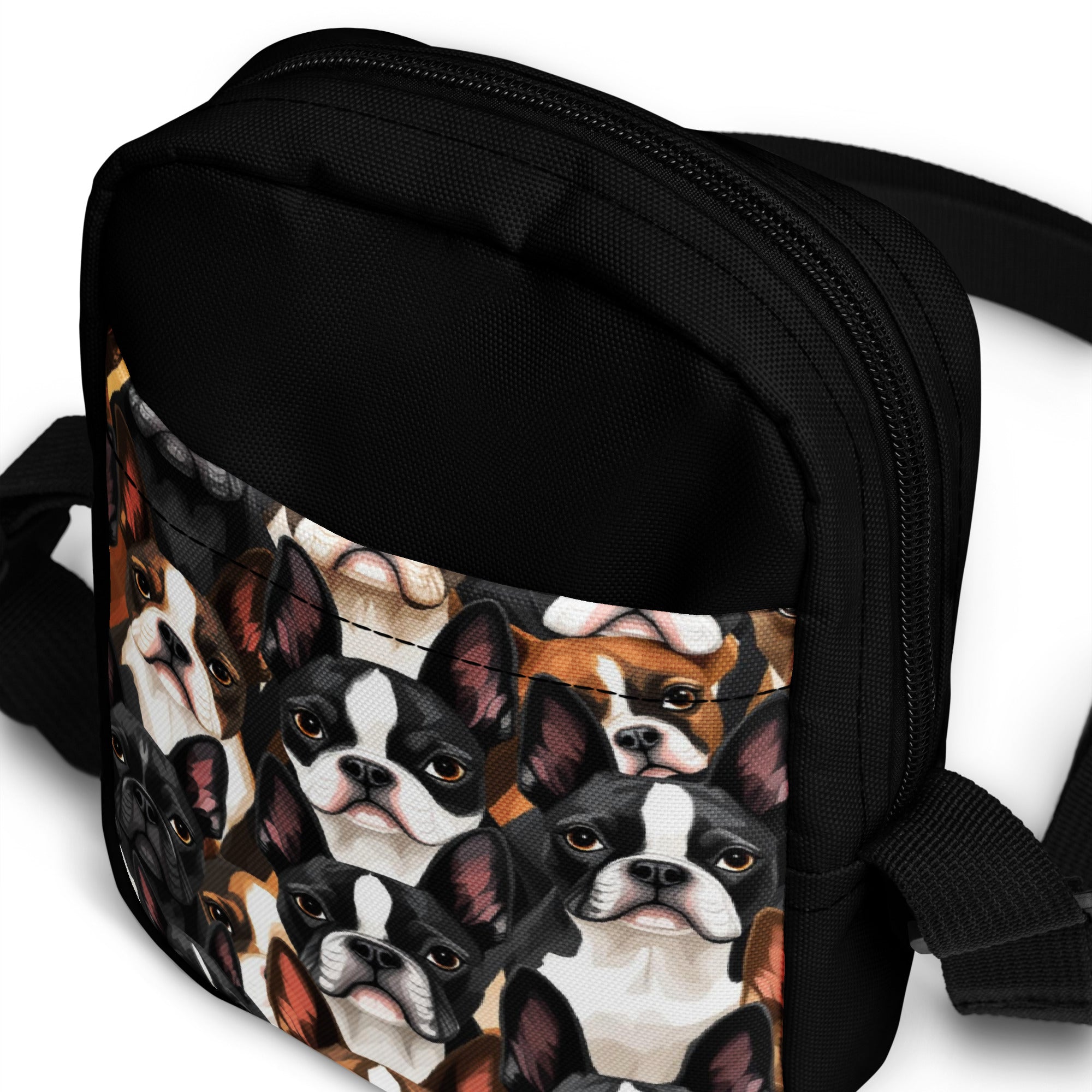 Boston Terrier Dogs Crowd Utility Crossbody Bag .