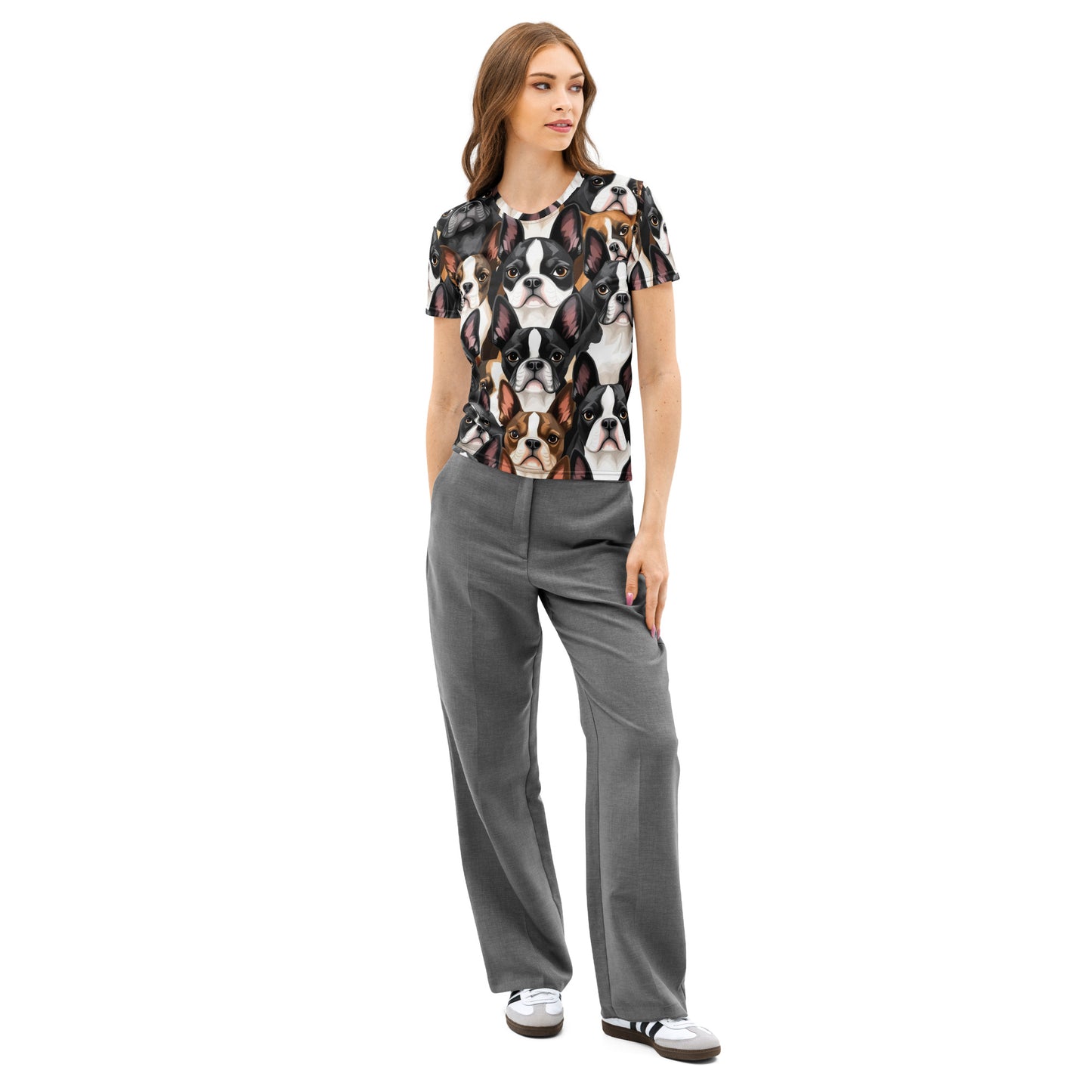 Boston Terrier Dogs Crowd Women’s Cotton Crew Neck T-Shirt .