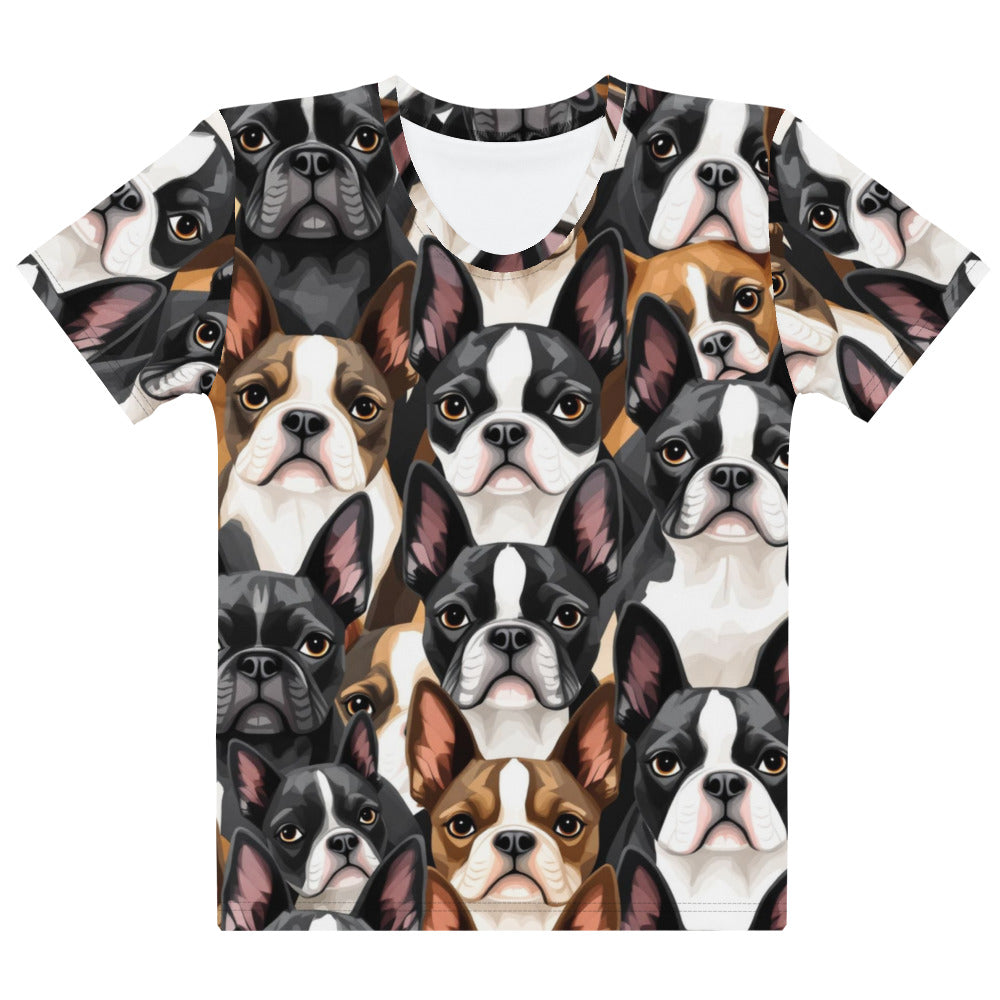 Boston Terrier Dogs Crowd Women’s Cotton Crew Neck T-Shirt .