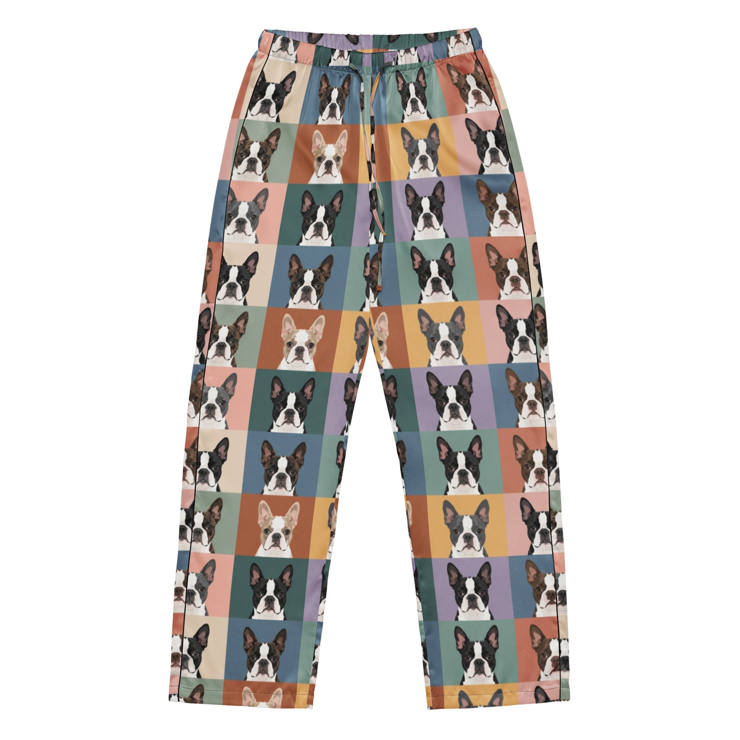 Pop Art Style Colored Boston Terriers Modern Tiles Pattern Women’s Pajama Pants .