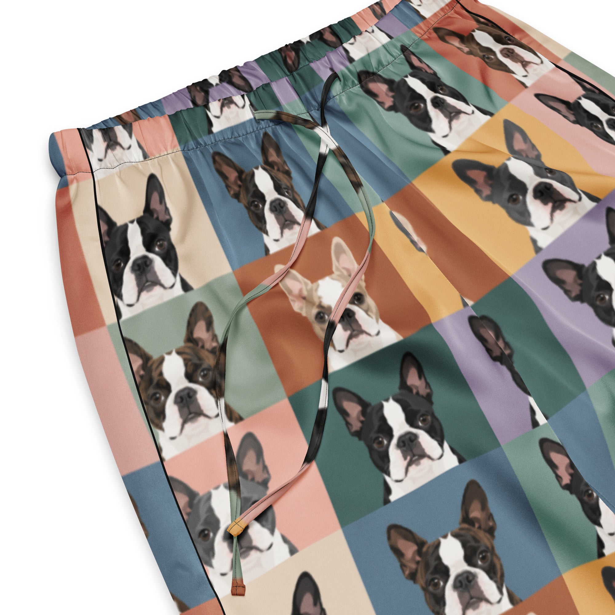 Pop Art Style Colored Boston Terriers Modern Tiles Pattern Women’s Pajama Pants .