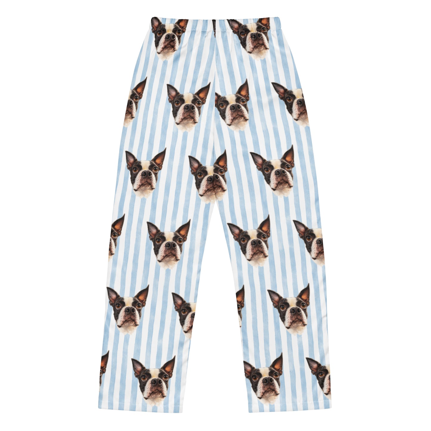 Custom Striped Dog Portrait Women's Pajama Pants - Watercolor Art Using Photo(s) .