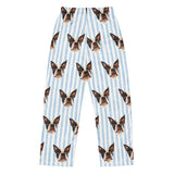 Custom Striped Dog Portrait Women's Pajama Pants - Watercolor Art Using Photo(s) .