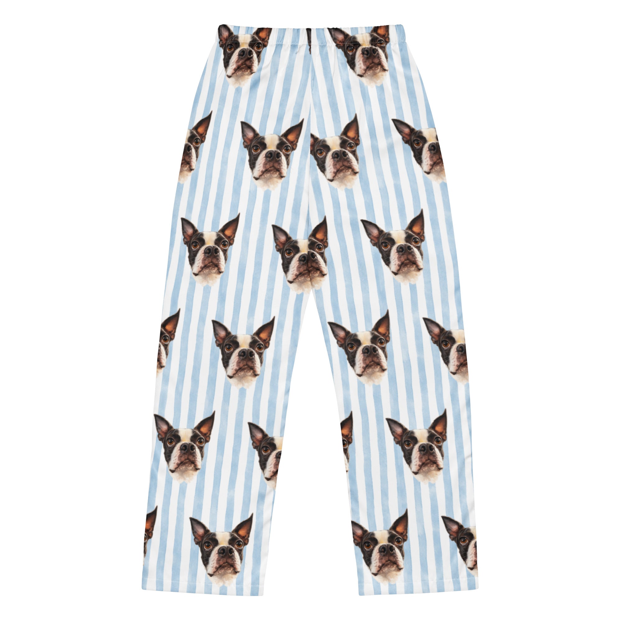 Custom Striped Dog Portrait Women's Pajama Pants - Watercolor Art Using Photo(s) .