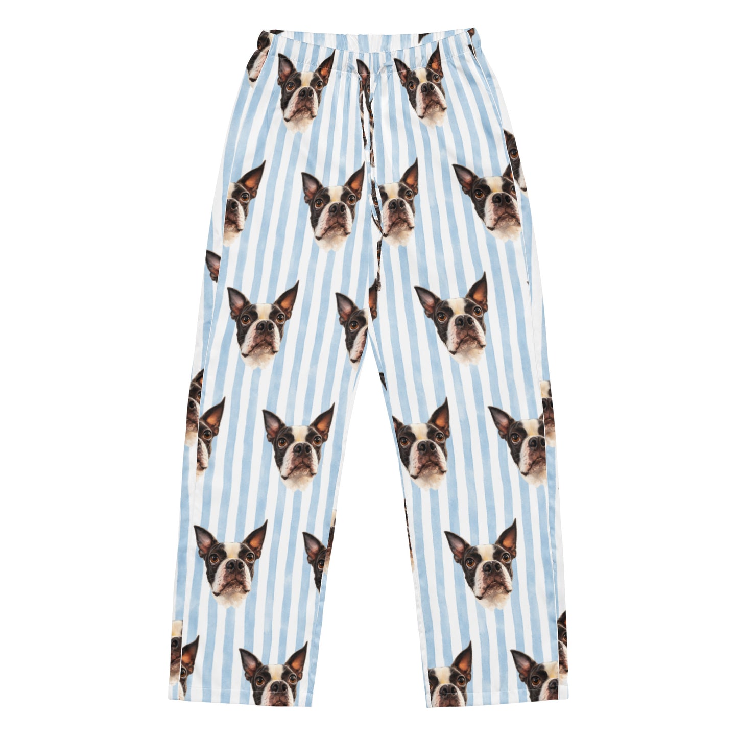 Custom Striped Dog Portrait Women's Pajama Pants - Watercolor Art Using Photo(s) .