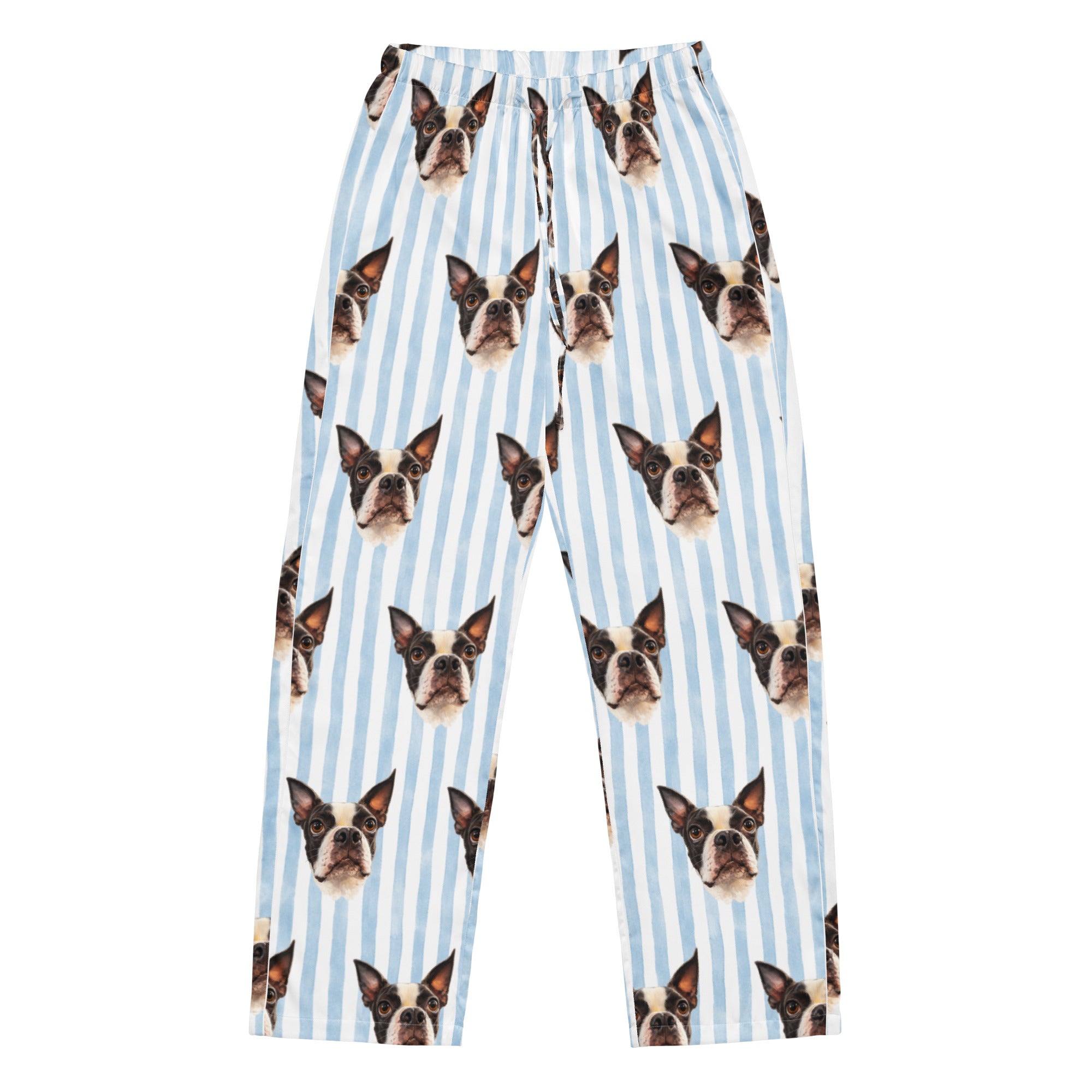 Custom Striped Dog Portrait Women's Pajama Pants - Watercolor Art Using Photo(s) .