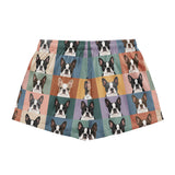 Pop Art Style Colored Boston Terriers Modern Tiles Pattern Women’s Pajama Shorts .