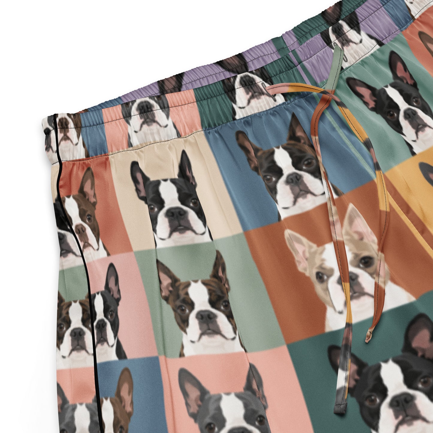Pop Art Style Colored Boston Terriers Modern Tiles Pattern Women’s Pajama Shorts .