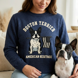 American Heritage Boston Terrier Dog Knitted Crew Neck Sweater - Navy .