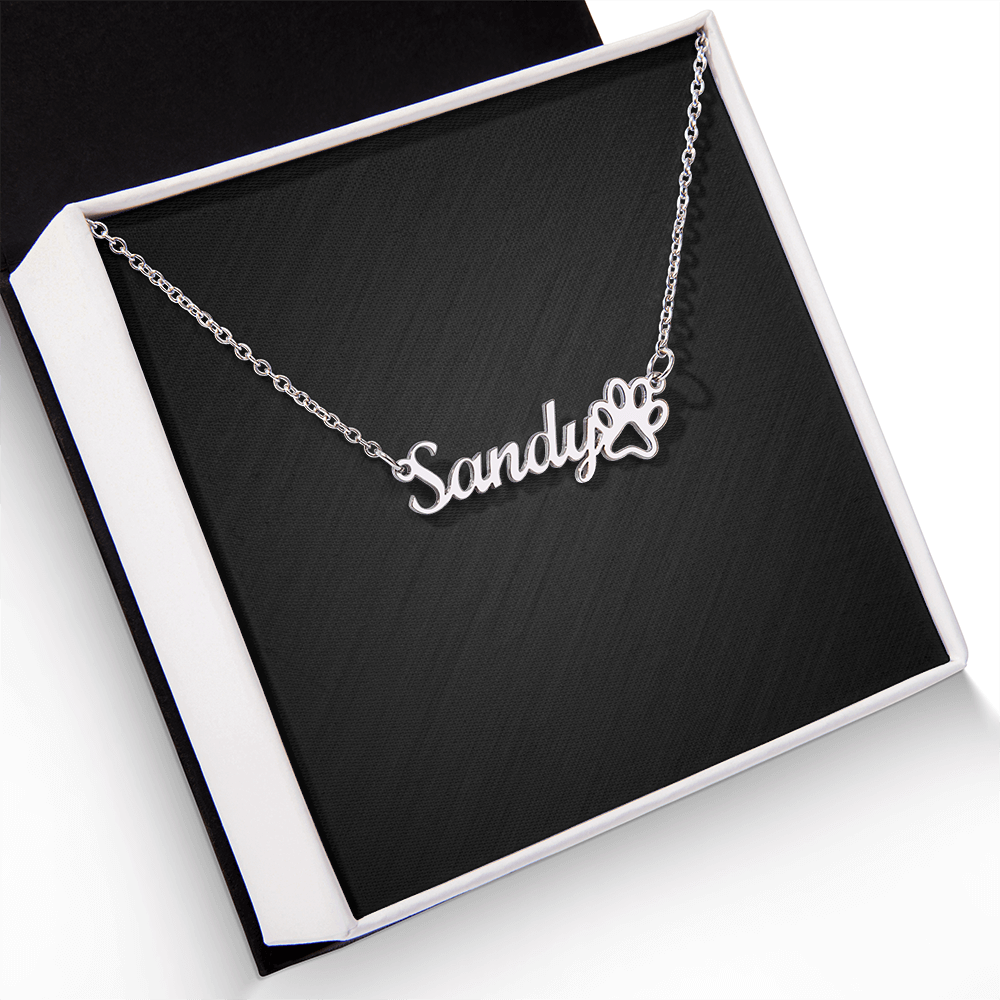 Custom Dog Name With Paw Print Necklace .