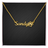 Custom Dog Name With Paw Print Necklace . 18k Yellow Gold Finish Standard Box