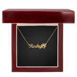 Custom Dog Name With Paw Print Necklace . 18k Yellow Gold Finish Luxury Box