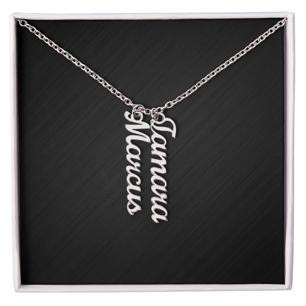 Custom Multi Vertical Dog Name Necklace . 2 Names Polished Stainless Steel Standard Box