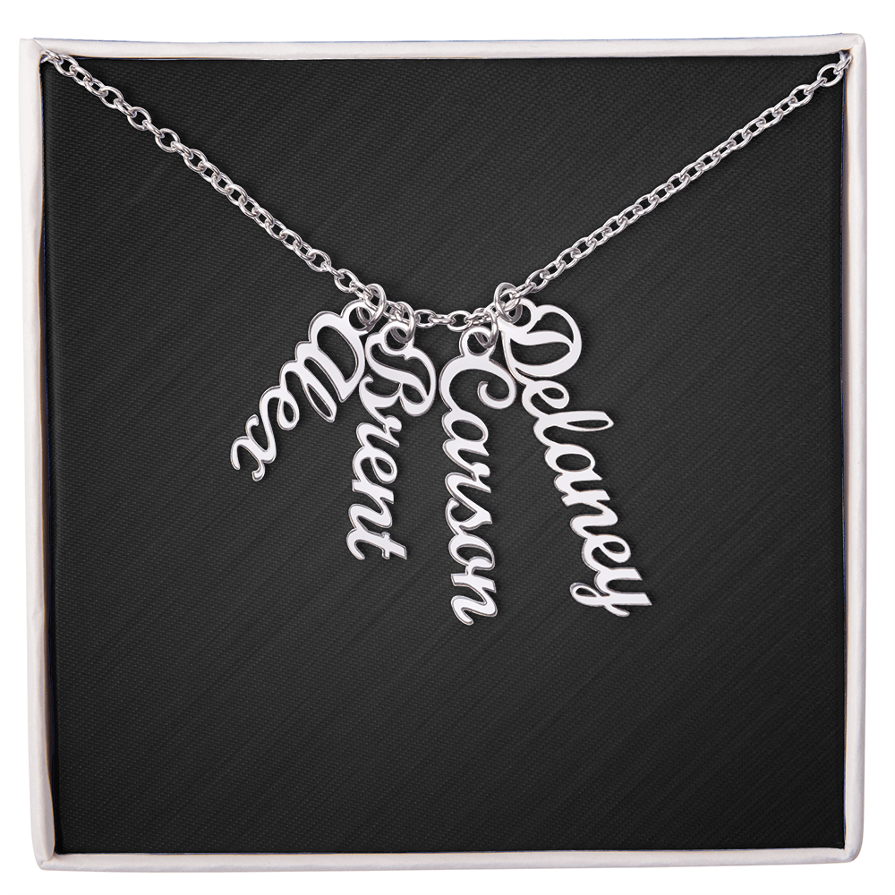 Custom Multi Vertical Dog Name Necklace . 4 Names Polished Stainless Steel Standard Box