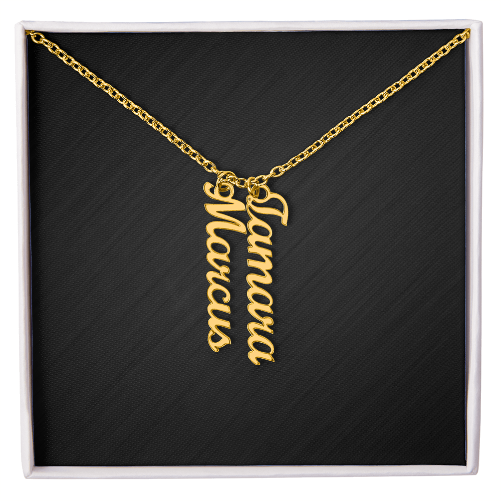 Custom Multi Vertical Dog Name Necklace . 2 Names 18K Yellow Gold Finish Standard Box