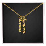 Custom Multi Vertical Dog Name Necklace . 2 Names 18K Yellow Gold Finish Standard Box