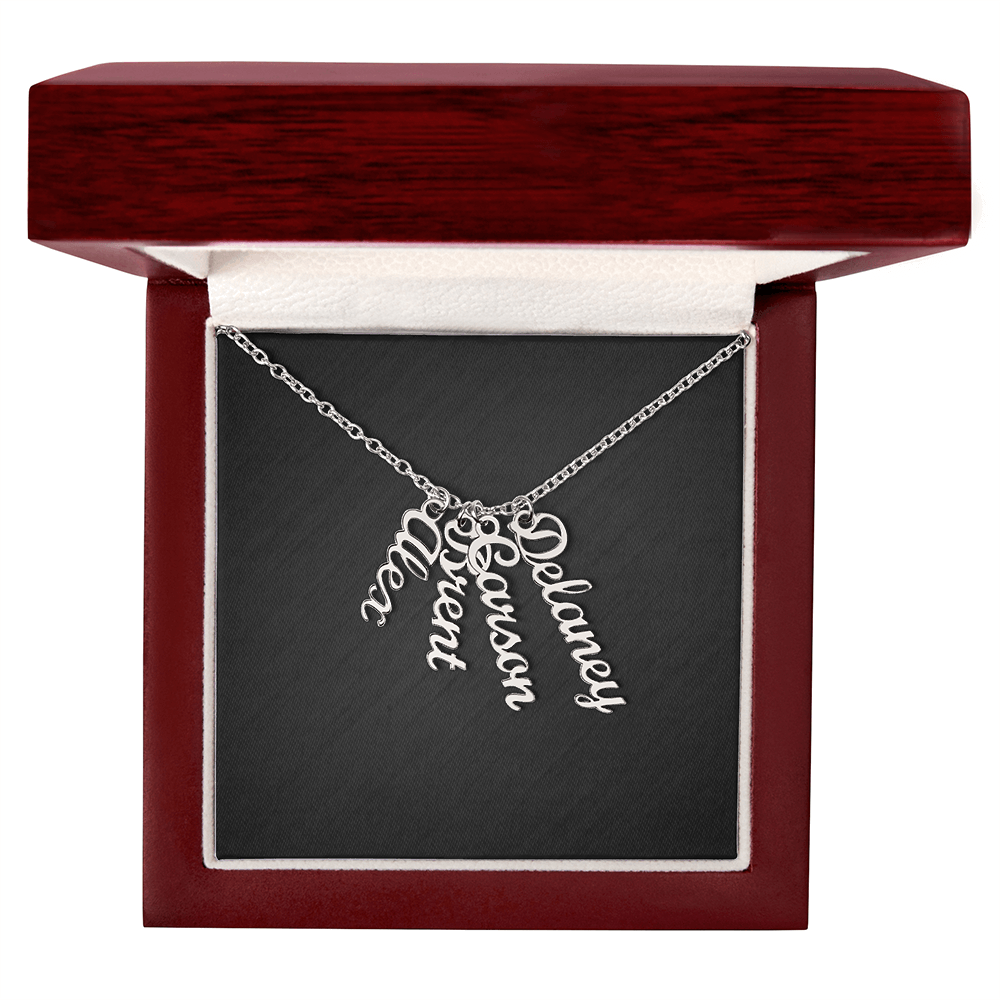 Custom Multi Vertical Dog Name Necklace . 4 Names Polished Stainless Steel Luxury Box