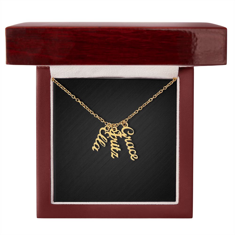Custom Multi Vertical Dog Name Necklace . 3 Names 18K Yellow Gold Finish Luxury Box